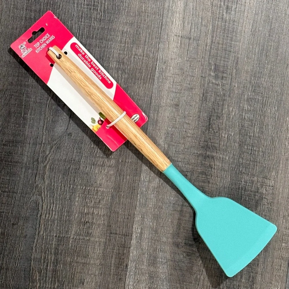 💞 New Teal Blue Silicone Spatula with Wooden Handle
